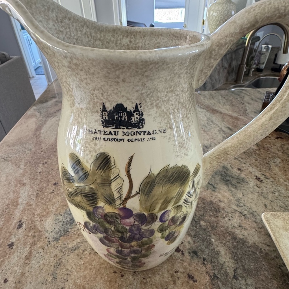 222 Fifth Cream and Purple Serveware Pitcher